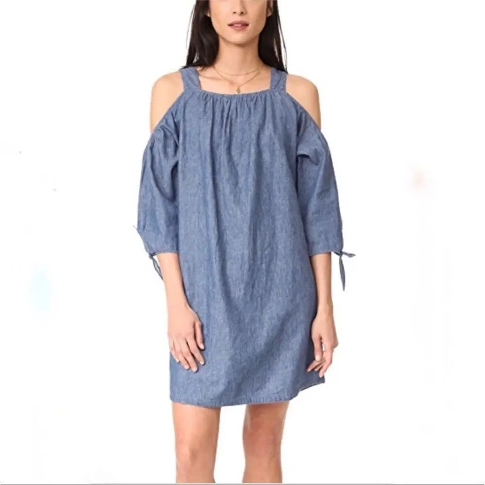 Madewell Denim Blue Off-Shoulder Dress linen blend
